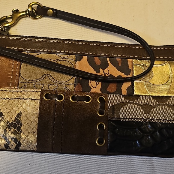 Coach Multicolor Patchwork Wristlet with Gold and Brown Accents - Picture 1 of 3